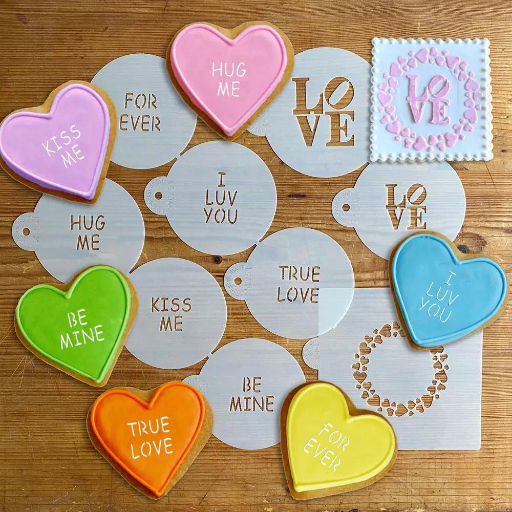 Designer Stencils Sweetheart Sayings Cookie Stencil Bundle - 9 Pattern Decorating Set