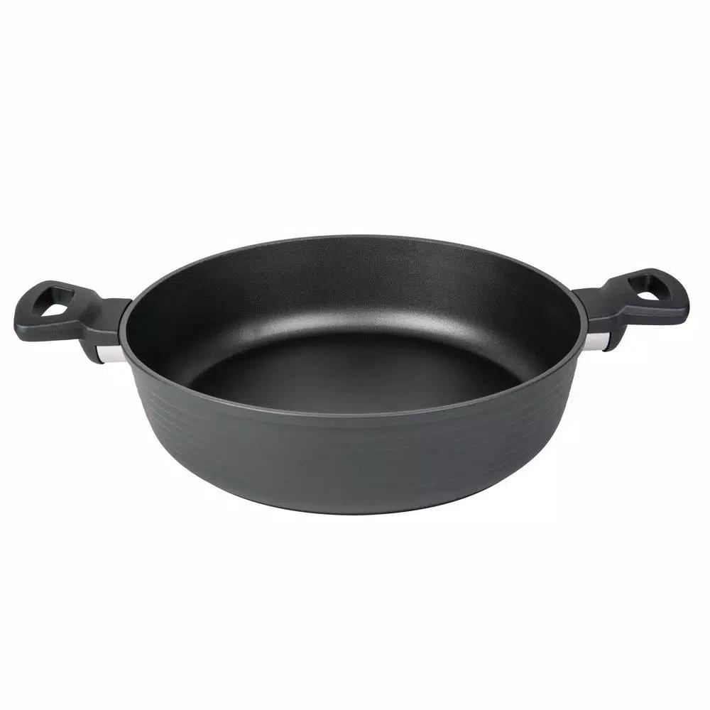 MasterPan Modern Series 5 qt. Cast Aluminum Nonstick Saute Pan with Glass Lid, Black