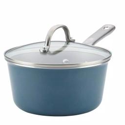 Ayesha Curry Home Collection 3-Quart Aluminum Nonstick Saucepan with Glass Lid, Twilight Teal thumbnail 1