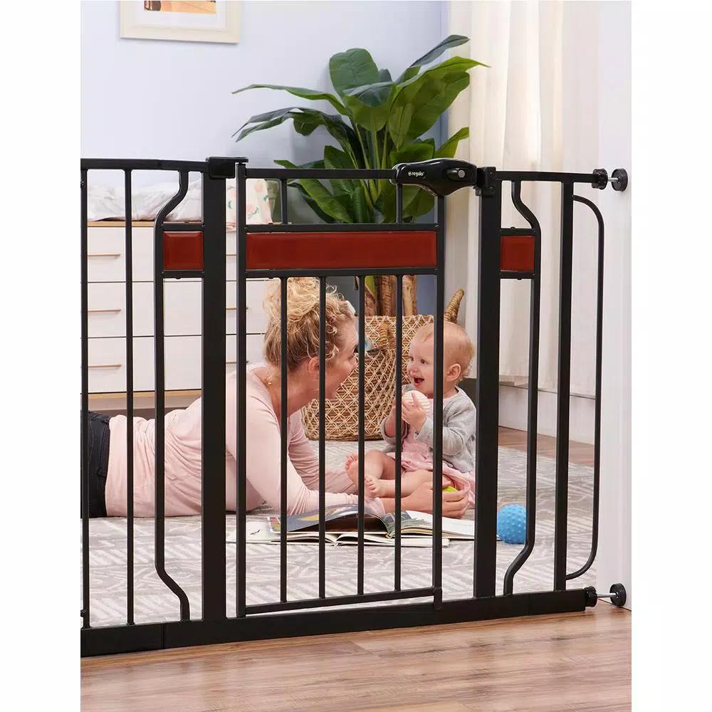 Regalo Home Accents 30 in. Metal Walk-Through Safety Gate with Cherry Wood Accents