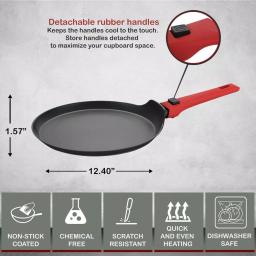AMERCOOK 9.5 in. Aluminum Nonstick Crepe Pan with Detachable Handle, Greblon C2+ Ceramic Coating, Induction Compatible thumbnail 2