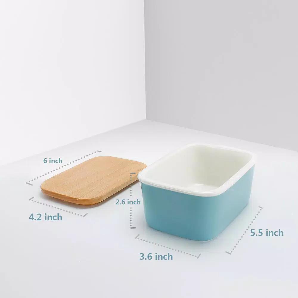 Sweese Large Porcelain Butter Dish with Beech Wood Lid - Turquoise