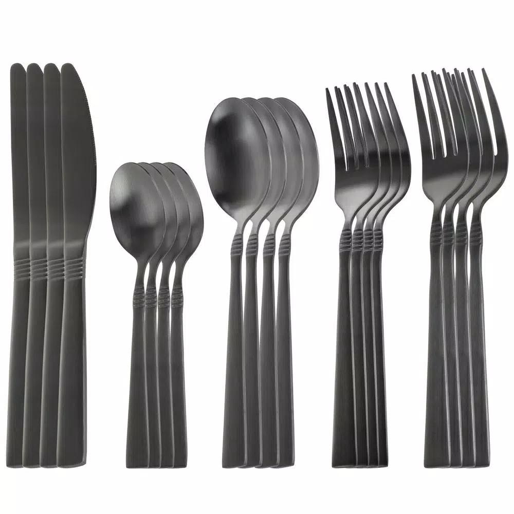 Megachef Cravat 20-Piece Matte Black Flatware Set, 18/10 Stainless Steel Silverware Service for 4