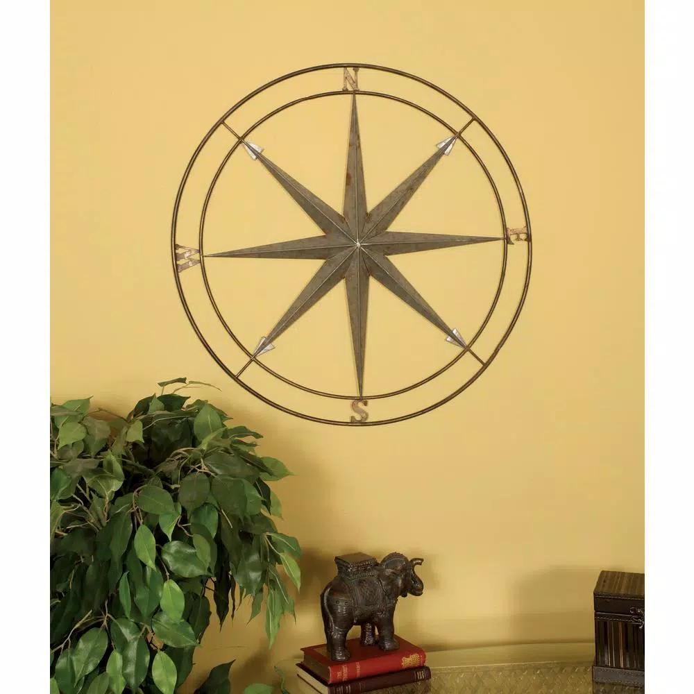Unbranded Compass Metal Wall Art - Gunmetal Silver and Distressed Copper Decor