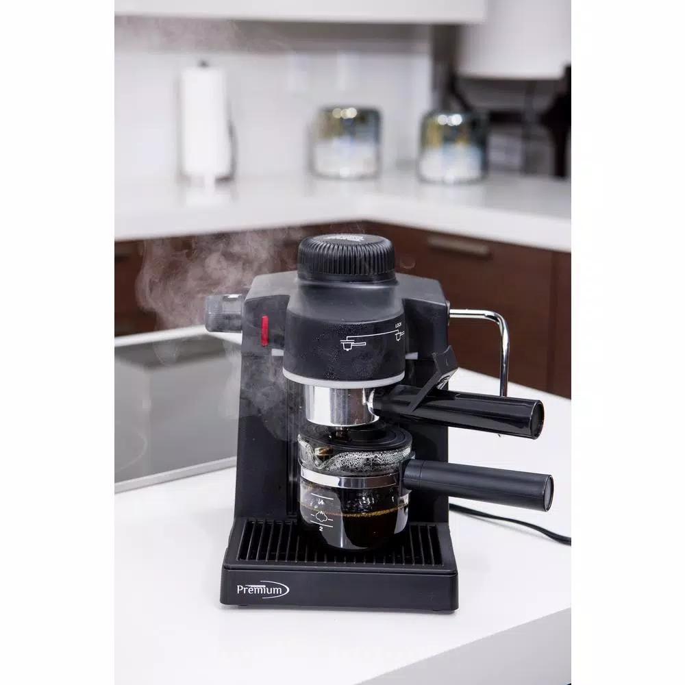 PREMIUM Espresso Machine and Cappuccino Maker with Milk Frother, 4-Cup Tempered Glass Carafe, Black