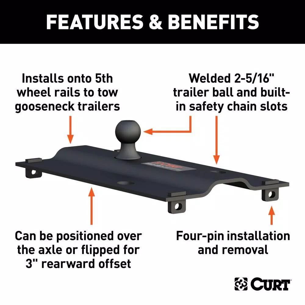CURT Bent Plate 5th Wheel Rail Gooseneck Hitch with 2-5/16" Offset Ball