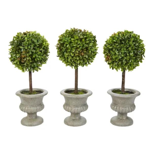 Pure Garden 12.5 in. Faux Boxwood Topiary Arrangement with Decorative Urn, Set of 3