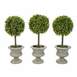 Pure Garden 12.5 in. Faux Boxwood Topiary Arrangement with Decorative Urn, Set of 3 thumbnail 1