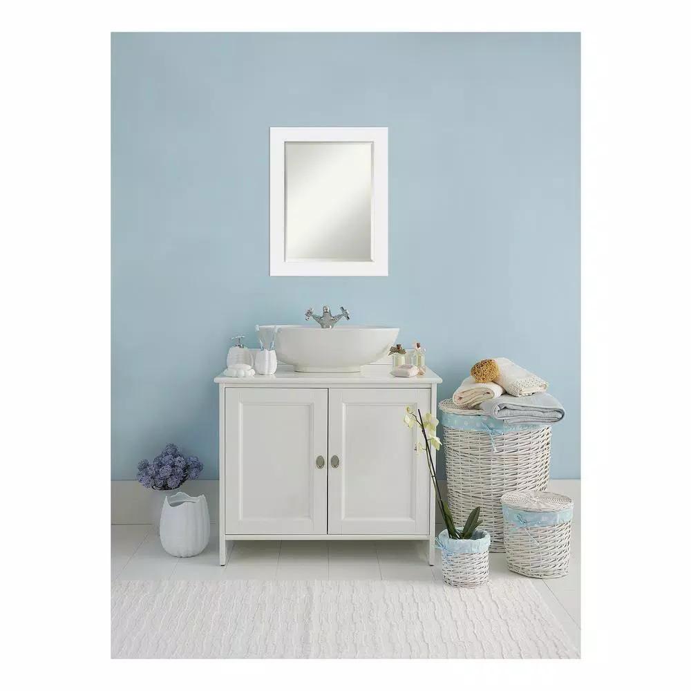Amanti Art Corvino 23 in. W x 29 in. H Rectangular Beveled Edge Bathroom Vanity Mirror, Satin White Wood Frame
