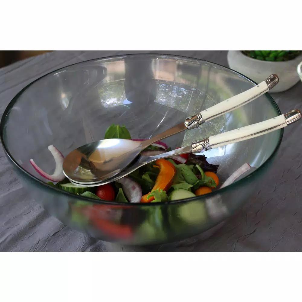 Unbranded French Home Laguiole 2-Piece Faux Ivory Salad Servers Set, Stainless Steel