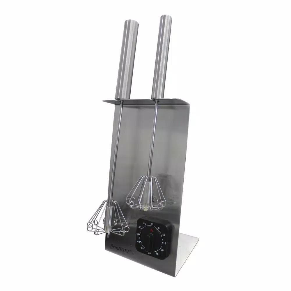 BergHOFF 2-Piece Silver Stainless Steel Whisk Set with Storage Stand and Free Timer