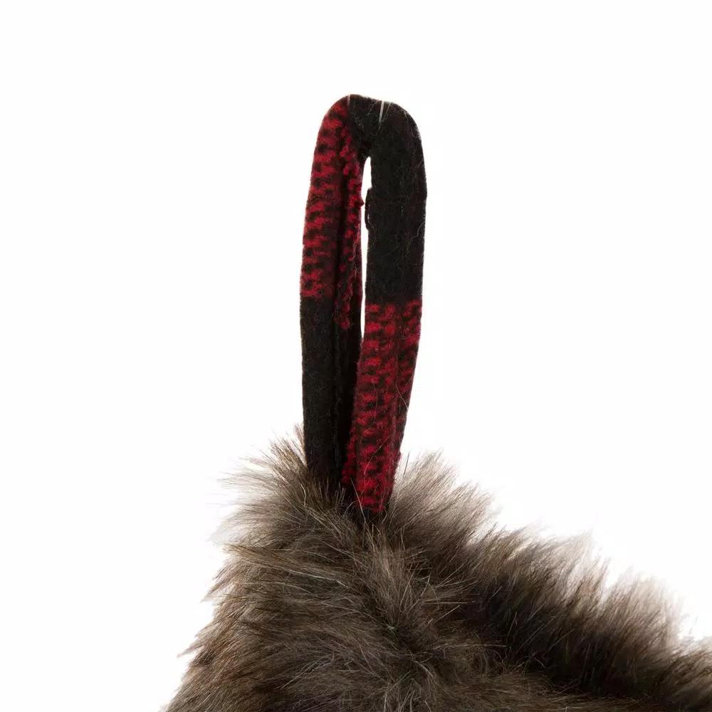 Glitzhome 21 in. Buffalo Plaid Christmas Stocking - Black and Red Polyester Fur