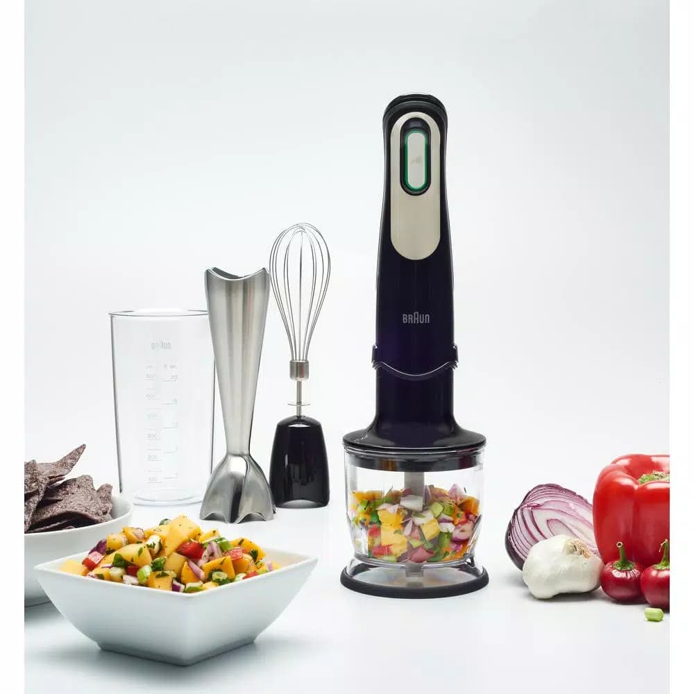 Braun MultiQuick 7 MQ725 SmartSpeed 400W Immersion Hand Blender with Chopper and Whisk, Black/Stainless Steel