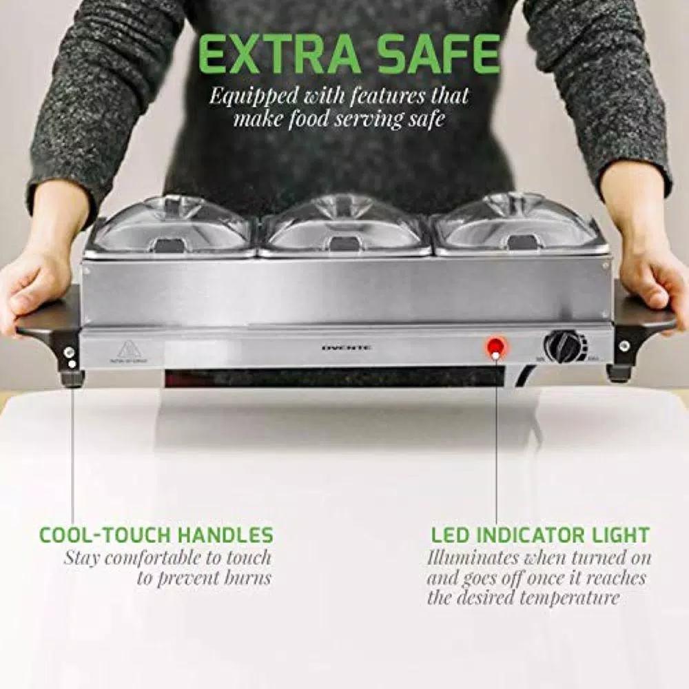 Ovente 1.5 Qt. Stainless Steel Electric Buffet Server Warming Tray with Adjustable Temperature Control