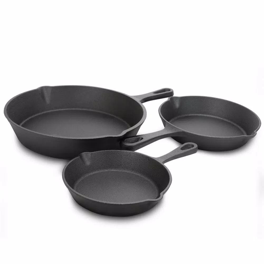 General Store Addlestone 3-Piece Cast Iron Skillet Set, Pre-Seasoned Black Cookware