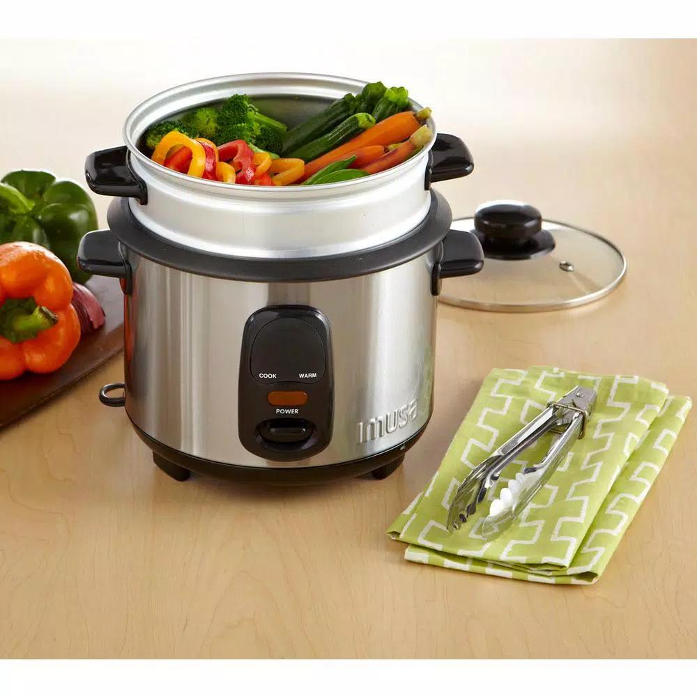 IMUSA 20-Cup Stainless Steel Rice Cooker with Non-Stick Interior and Steamer Insert