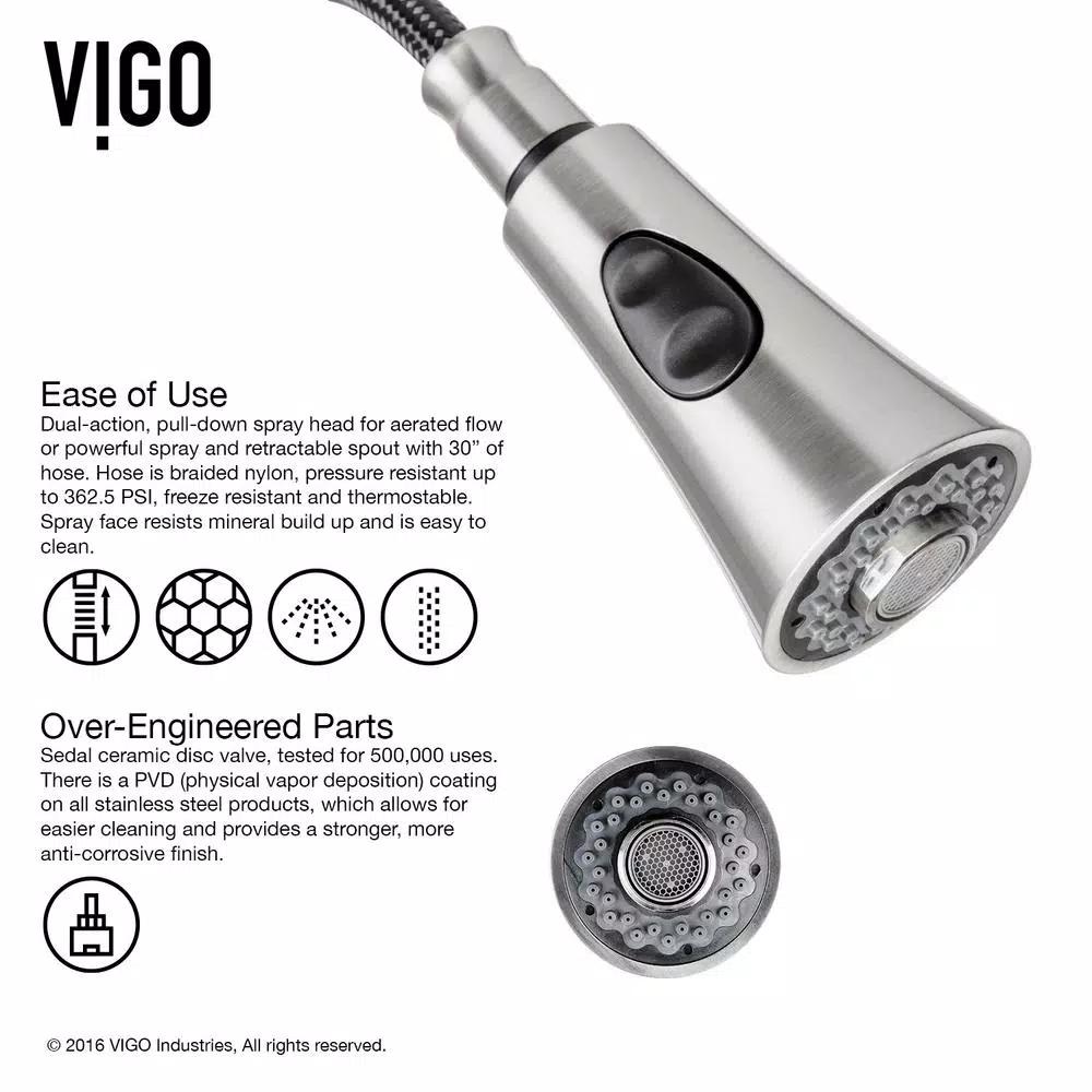 VIGO Aylesbury Single-Handle Pull-Down Kitchen Faucet with Soap Dispenser, Stainless Steel