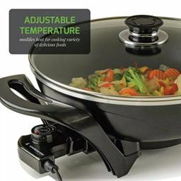 Ovente 13-Inch Non-Stick Electric Skillet with Tempered Glass Lid and Adjustable Temperature Control, Black thumbnail 7