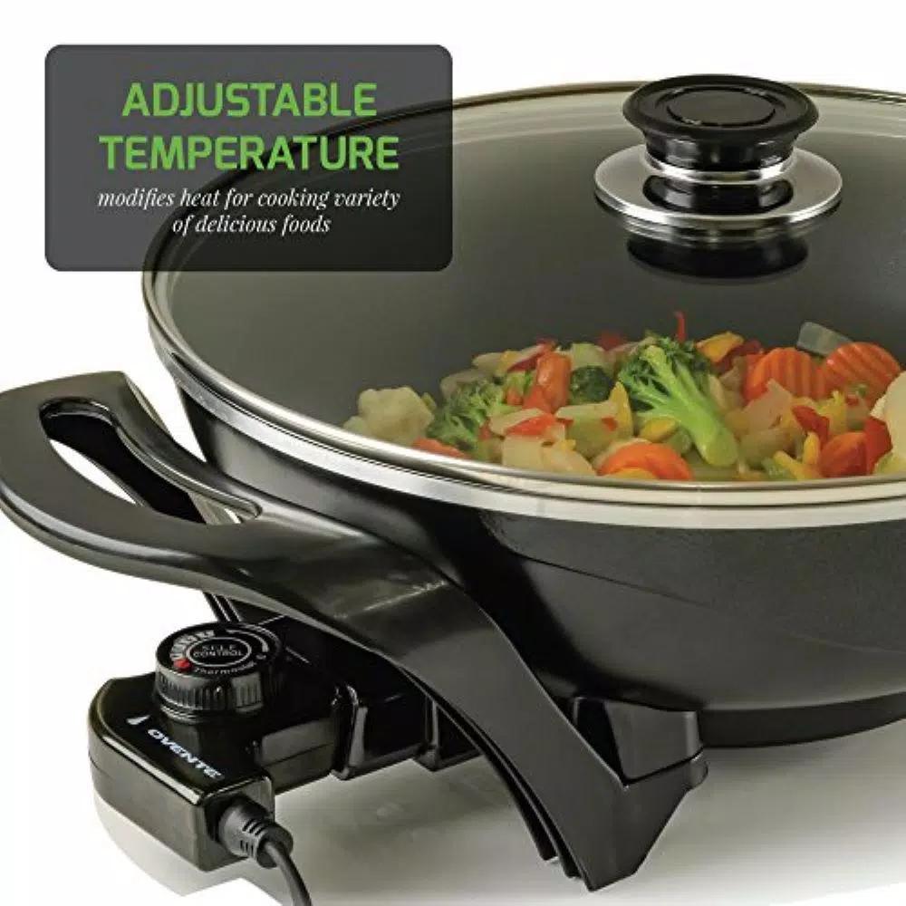 Ovente 13-Inch Non-Stick Electric Skillet with Tempered Glass Lid and Adjustable Temperature Control, Black
