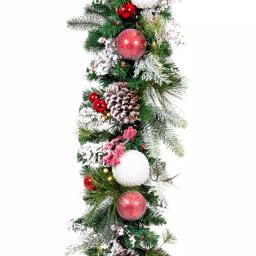 Village Lighting Company 9 ft. Frosted Wonderland Pre-Lit LED Christmas Garland, Red and White Candycane Theme thumbnail 1