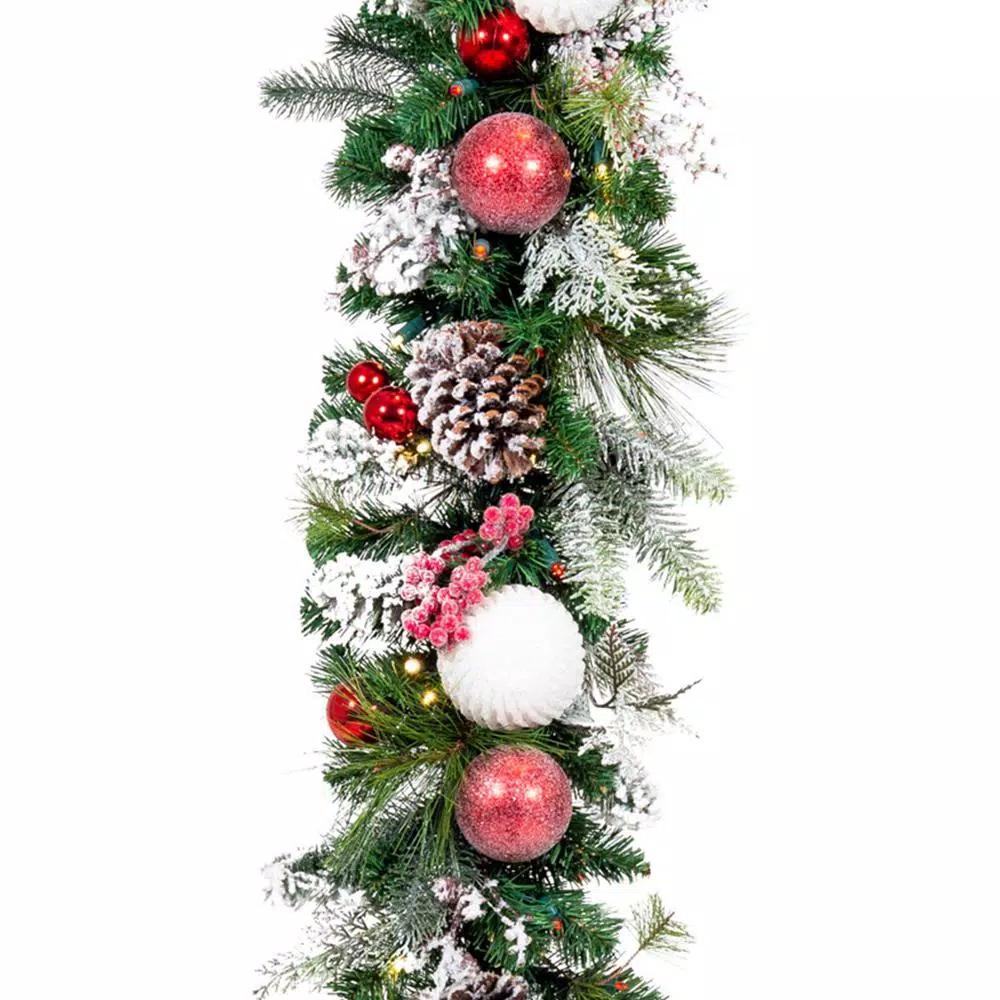 Village Lighting Company 9 ft. Frosted Wonderland Pre-Lit LED Christmas Garland, Red and White Candycane Theme