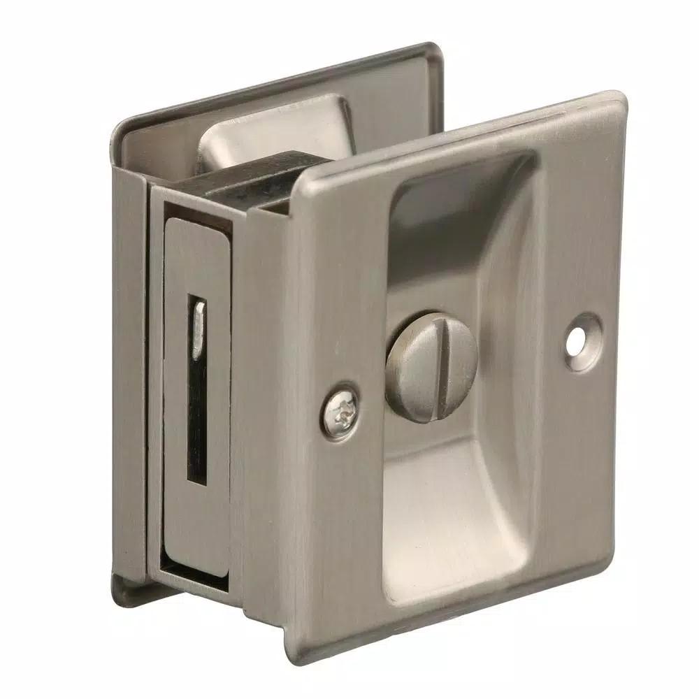 Prime-Line Satin Nickel Pocket Door Privacy Lock and Pull, Reversible Design