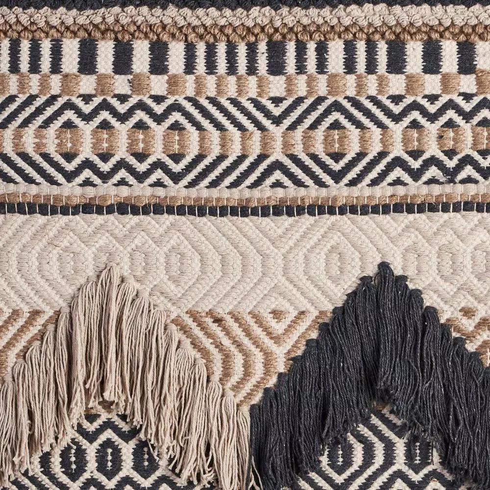 LR Home Trellis Beige and Charcoal Geometric Braided Fringed Wall Tapestry