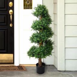 Earth Worth 48 in. Artificial Boxwood Topiary Tree - UV-Resistant Spiral Potted Plant thumbnail 2
