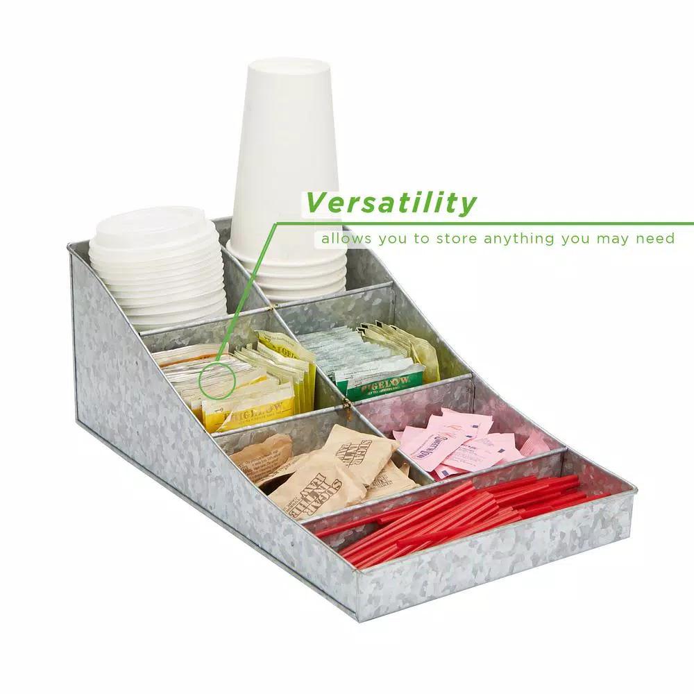 Mind Reader Silver 7-Compartment Metal Condiment and Beverage Supply Organizer Caddy