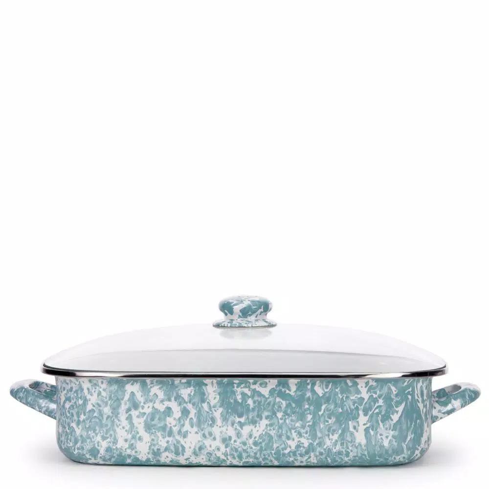 Golden Rabbit Sea Glass 10.5 qt. Enamelware Roasting Pan with Glass Lid