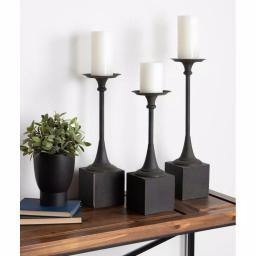 Kate and Laurel Bedrick Black Wood and Metal Candle Holder Set of 3, Modern Farmhouse Pedestal Style thumbnail 5
