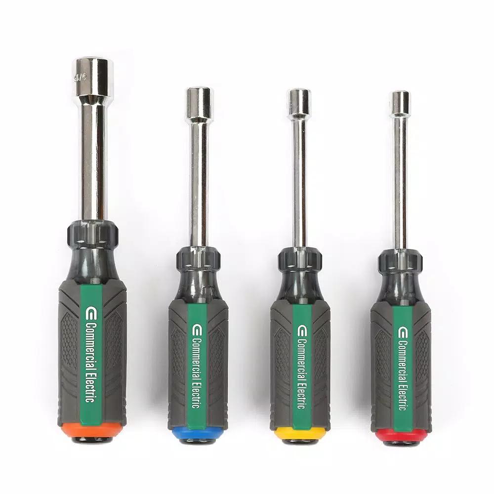 Commercial Electric 4-Piece Nut Driver Set, CR-V Steel, Color-Coded