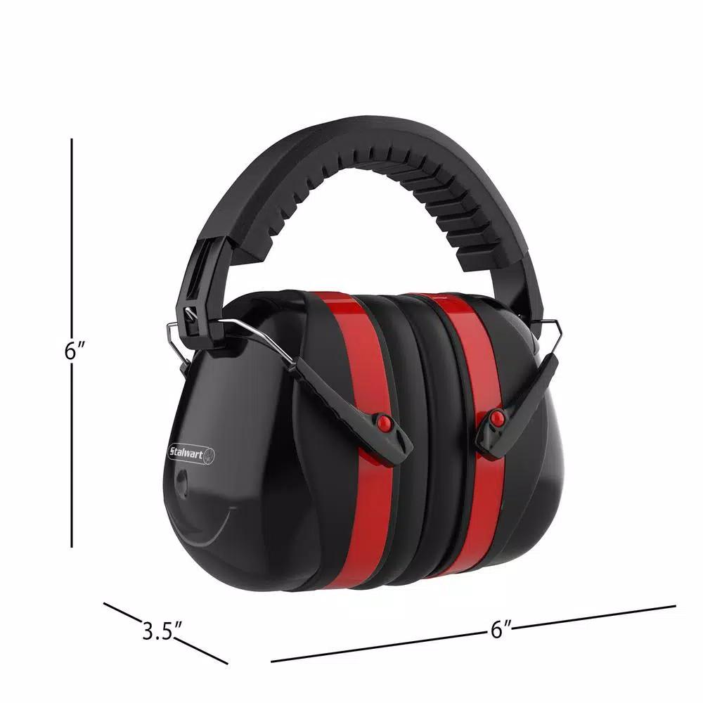 Stalwart Over-Ear Noise Reduction Ear Muffs, 30dB NRR, Foldable Black/Red