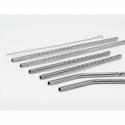 ExcelSteel 14-Piece Reusable Stainless Steel Swirl Straw Set with Cleaning Brushes thumbnail 2