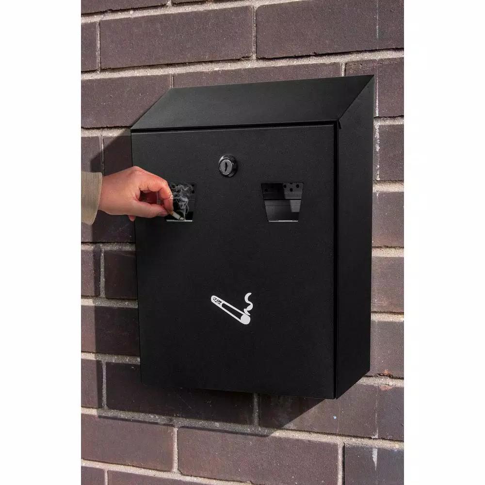 Alpine Industries Wall-Mounted Cigarette Disposal Station, Black Steel Outdoor Ashtray