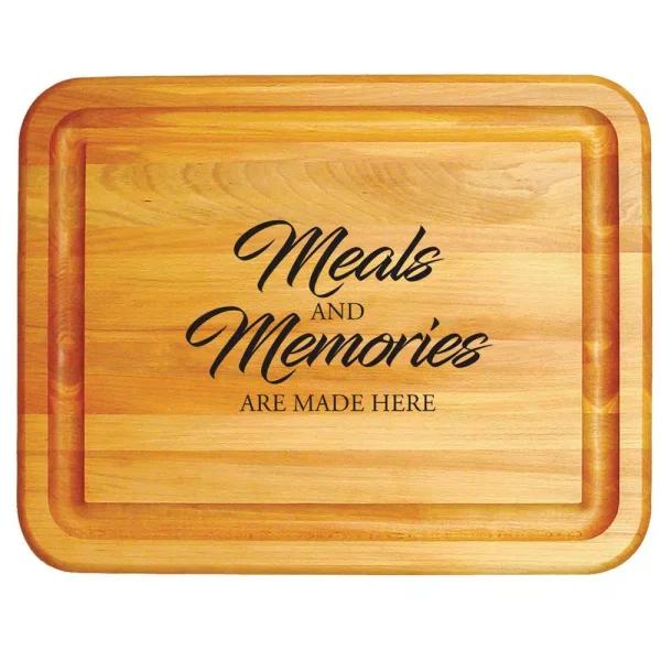 Catskill Craftsmen Meals and Memories Branded Wood Turkey Carving Board - 20 x 16 inch Oval Edge Grain Butcher Block