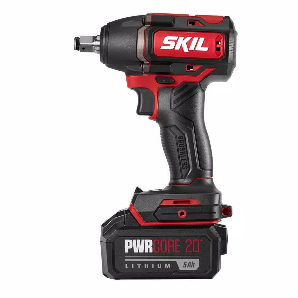 Skil PWRCore 20V Brushless 1/2 in. Cordless Impact Wrench Kit with 5.0 Ah Battery and PWRJump Charger