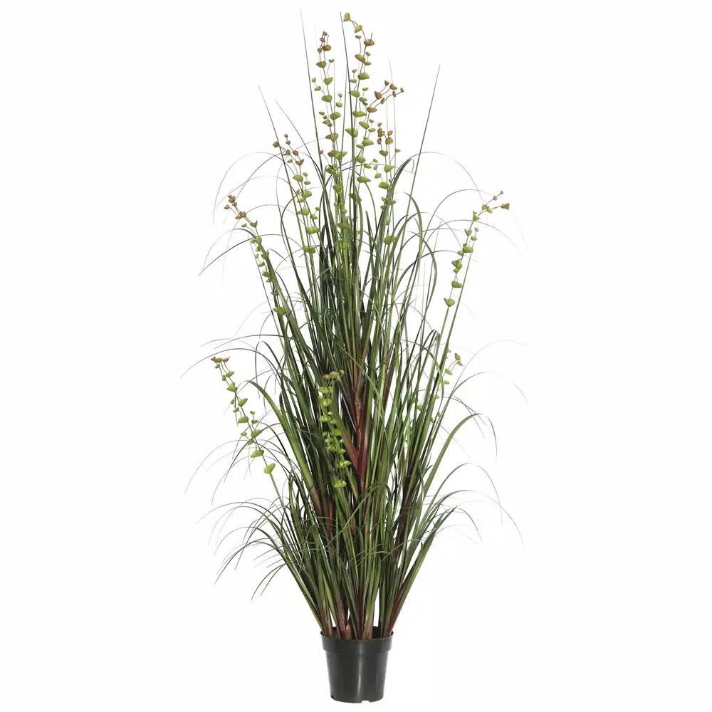 Vickerman 24 in. Artificial Eucalyptus and Green Grass Potted Plant in Black Insertable Pot