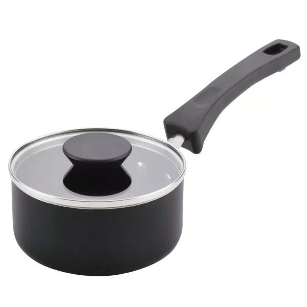 Farberware Neat Nest 1-Quart Aluminum Nonstick Saucepan with Glass Lid, Black