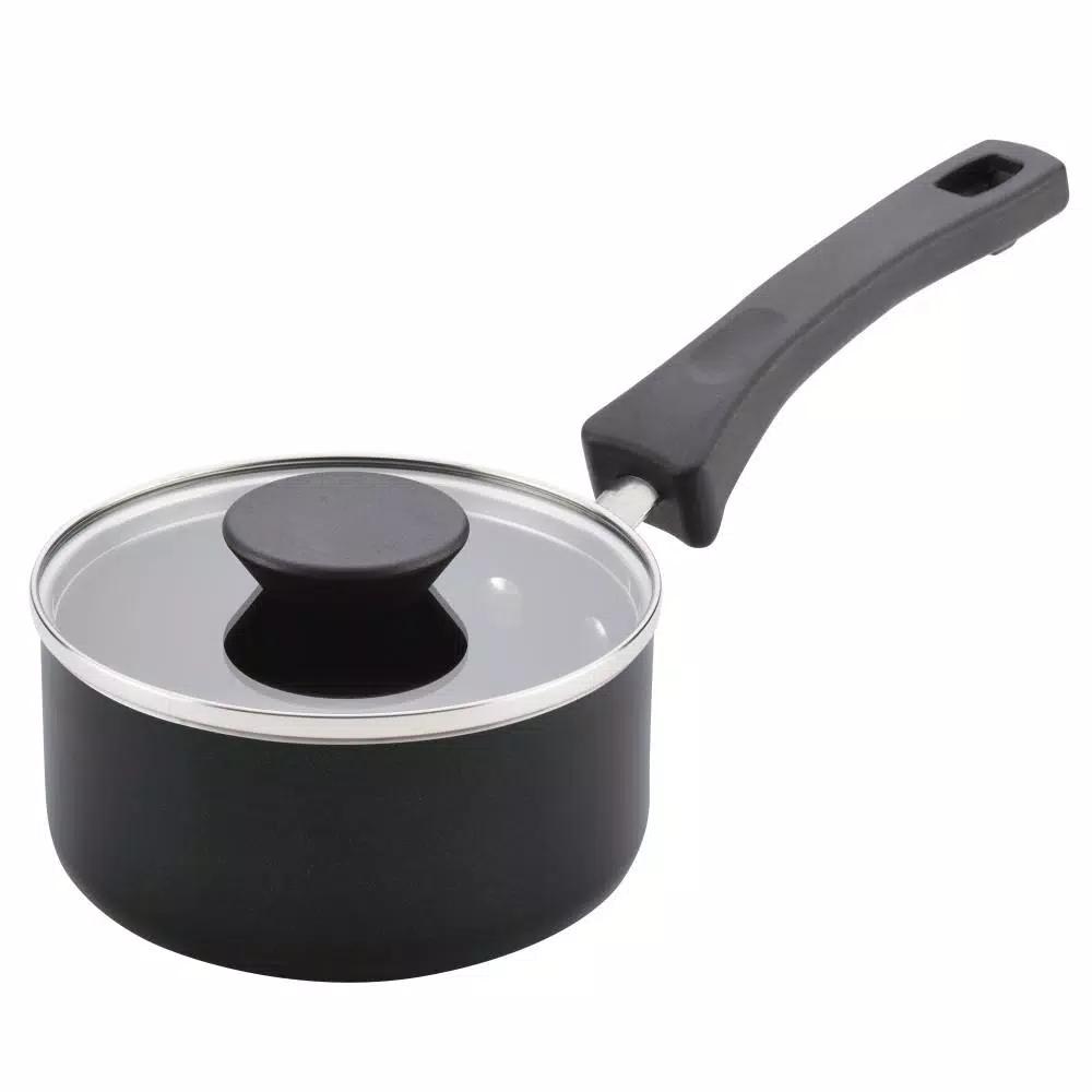 Farberware Neat Nest 1-Quart Aluminum Nonstick Saucepan with Glass Lid, Black