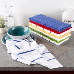 Lavish Home 8-Piece Waffle Weave Cotton Kitchen Towel Set, Multi-Color Striped and Solid thumbnail 7