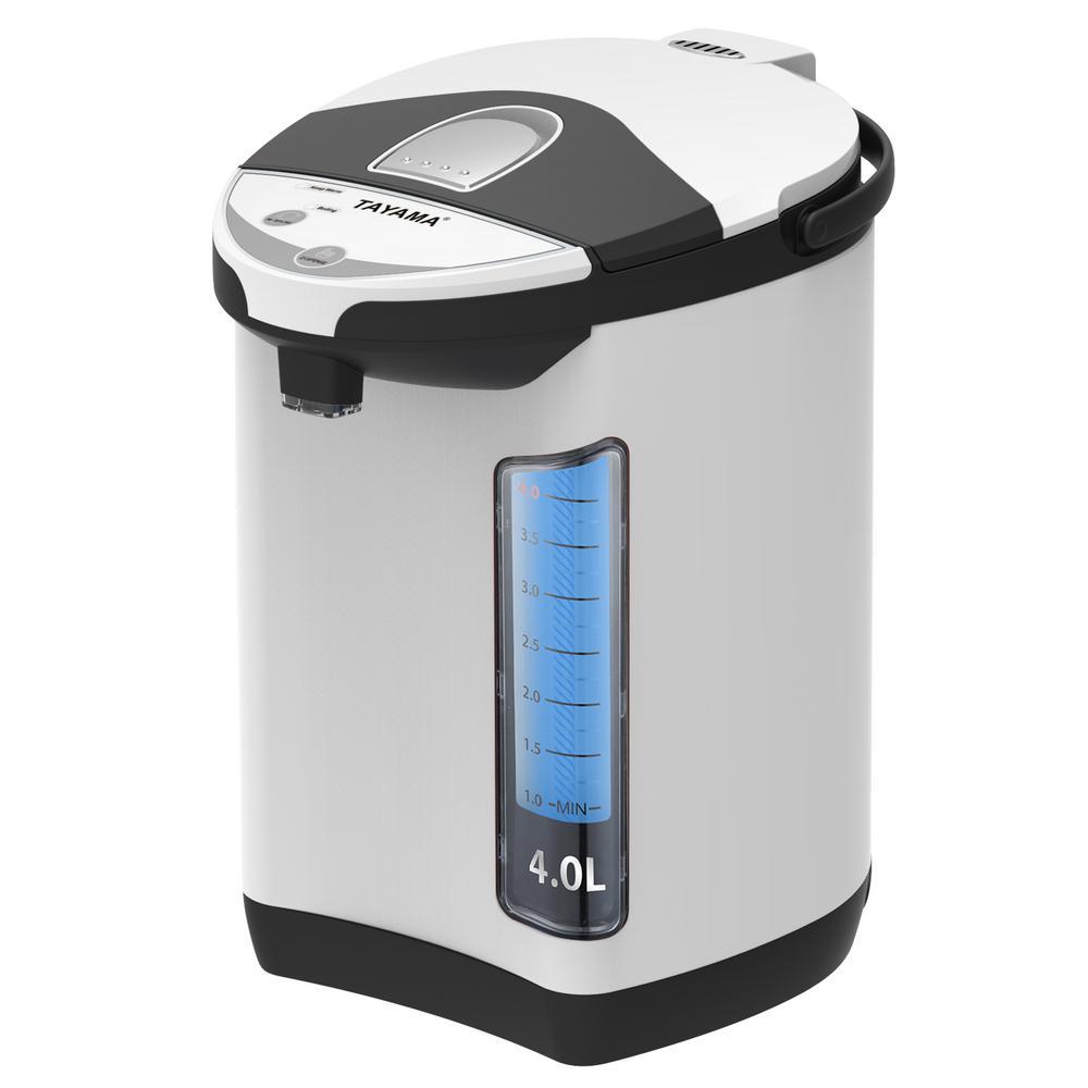 Tayama 4L TK-400 Electric Thermo Pot, 16-Cup Stainless Steel Thermal Air Pot with 2-Way Dispensing, White
