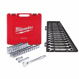 Milwaukee 62-Piece 1/2 in. Drive SAE/Metric Ratchet, Socket, and Ratcheting Wrench Set thumbnail 1