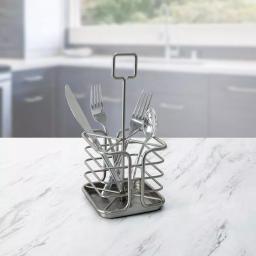 Spectrum Euro Kitchen Flatware & Silverware Organizer Caddy with Handle, Satin Nickel thumbnail 2