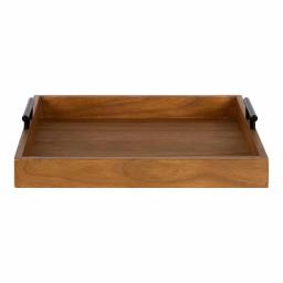 Kate and Laurel Lipton 16 in. Square Decorative Wood Tray with Black Metal Handles, Rustic Farmhouse Style thumbnail 2