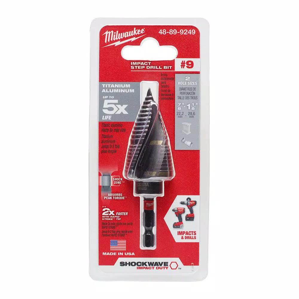 Milwaukee SHOCKWAVE Impact-Duty Titanium Step Bit, 7/8 in. to 1-1/8 in., #9