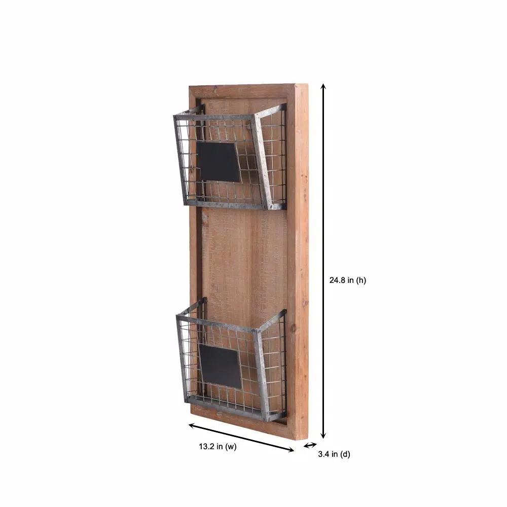 StyleWell Wood Wall Organizer with 2 Metal Wire Baskets and Chalkboard Labels