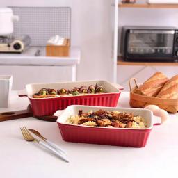 MALACASA 2-Piece Red Porcelain Rectangle Bakeware Set, 12 in. and 13 in. Ceramic Baking Dishes thumbnail 2
