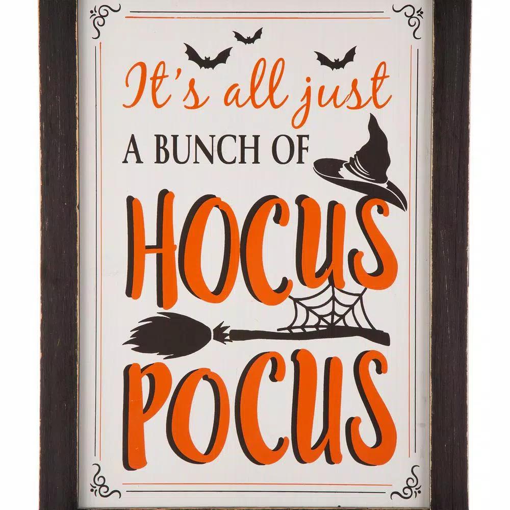Glitzhome 24 in. Hocus Pocus Halloween Wooden Easel Sign - Standing or Hanging Decor