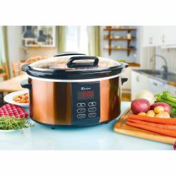 Euro Cuisine 6 Qt. Copper Electric Digital Slow Cooker with Programmable Timer and Hinged Glass Lid thumbnail 5